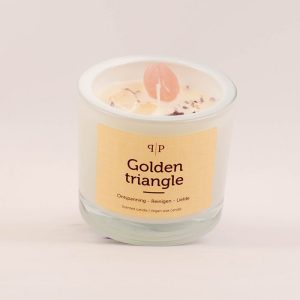Golden Triangle geurkaars met rozenkwarts bergkristal en amethist, duurzame kaars van koolzaadwax met de kruidige geur Havanna de Cuba